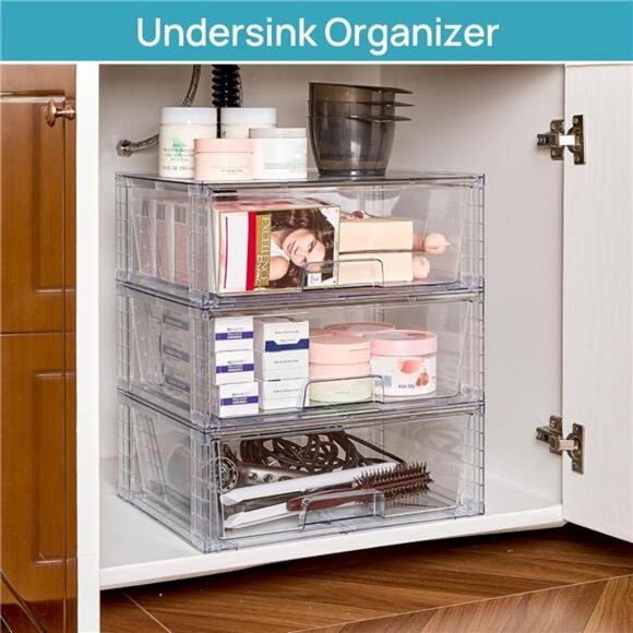 Clear Stackable Storage Drawers Large Plastic Organizer Bins Bathroom Kitchen Cl - Picture 6 of 7
